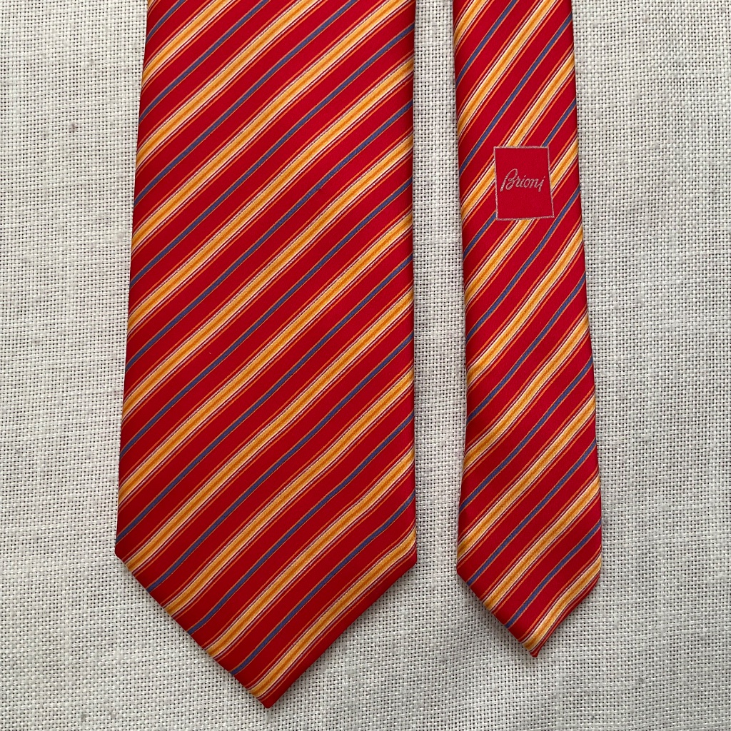 Brioni Silk Tie Striped Red/Yellow/Blue Handmade In Italy Nwot